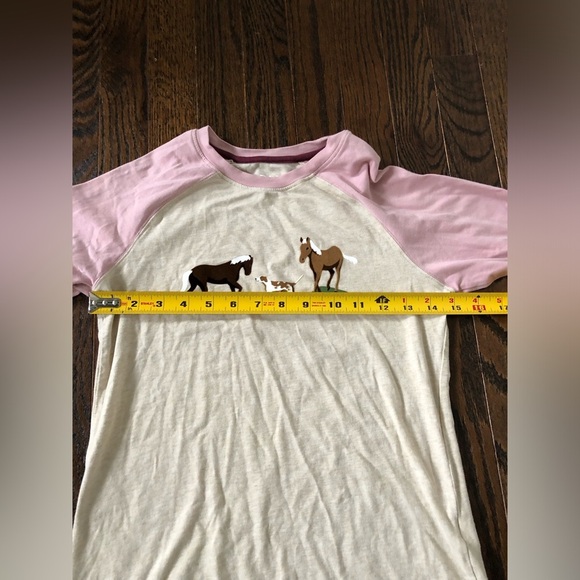 Ariat Girls M (10Y) Organic Cotton Pink/Creme Long-Sleeve Tee w/Velvet Horse/Dog - Picture 8 of 11